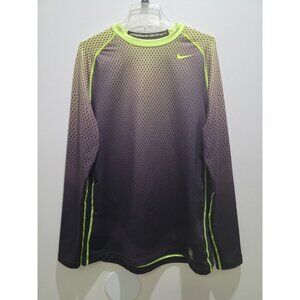 Nike Shirt Mens Large Yellow Black Pro Combat Hyperwarm Dri-Fit Max Compression